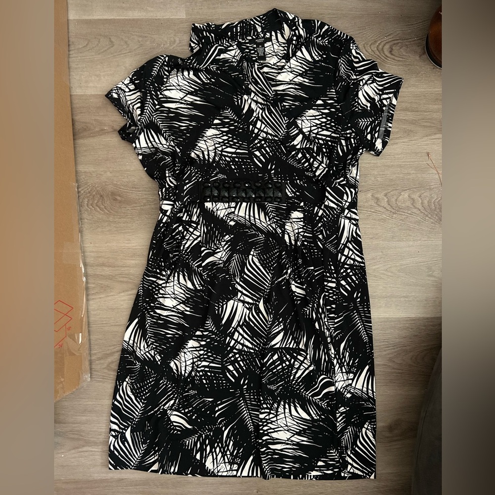 Alfani Black & White Palm-Print Midi Dress